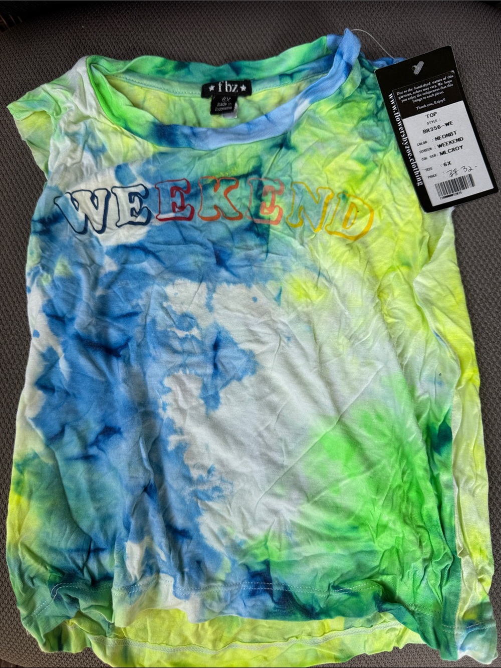 Flowers by Zoe Tie-Dye 'WEEKEND' Tank Top - Blue, Green & Yellow
